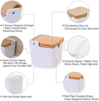 Ceramic Seasoning Jars Spice Containers with Lids, Flip Top Condiment Spice Food Storage Containers - Perfect Sugar Bowl, for Bowl, Chili, Spices, 9.4 Ounces, Set of 3 Jars, for Kitchen, Counter