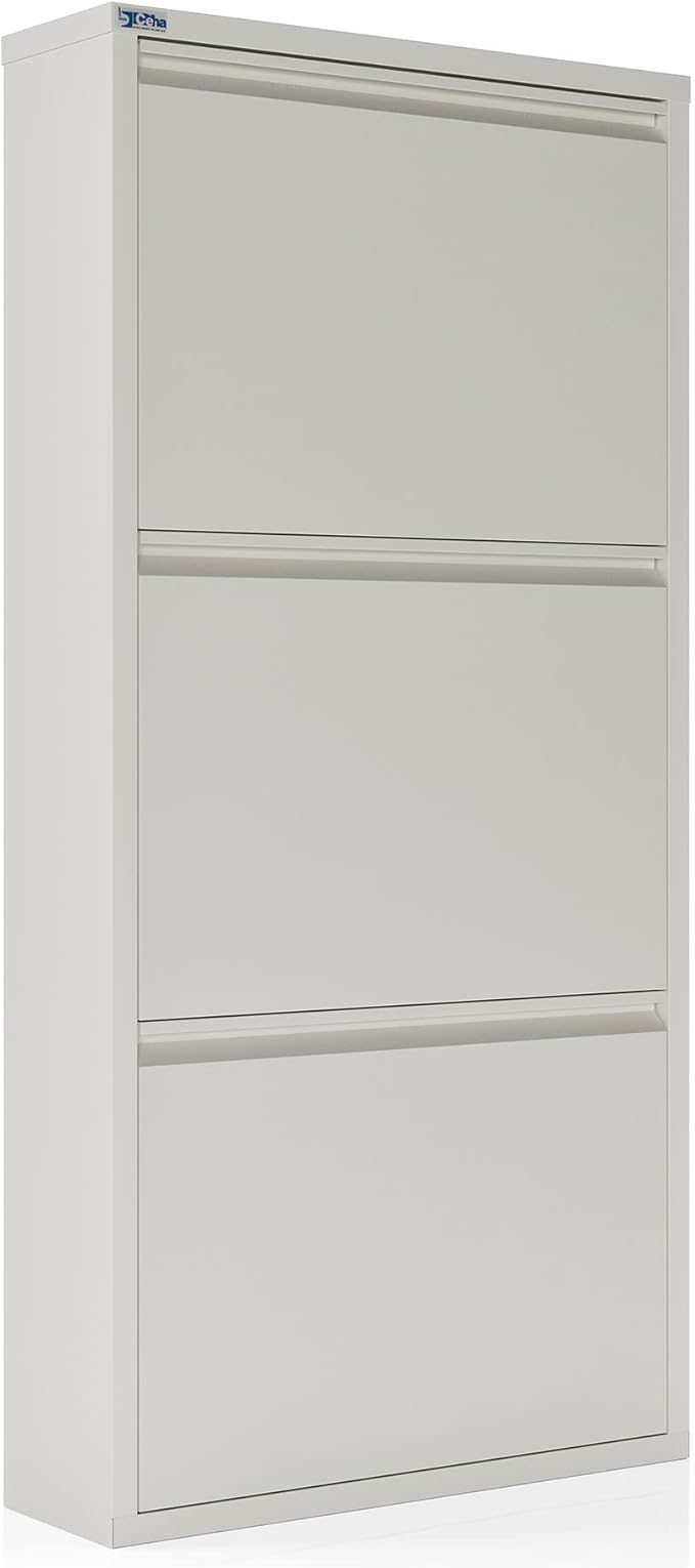 CEHA 3 Tier Metal Shoe Cabinet with Cover, Durable Shoe Storage Organizer for Entryway, Space Saving Shoe Shelf Closet, 5.91" x 40.6" x 19.68", White