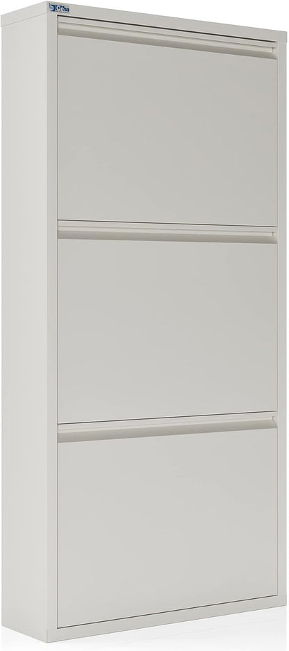 CEHA 3 Tier Metal Shoe Cabinet with Cover, Durable Shoe Storage Organizer for Entryway, Space Saving Shoe Shelf Closet, 5.91" x 40.6" x 19.68", White