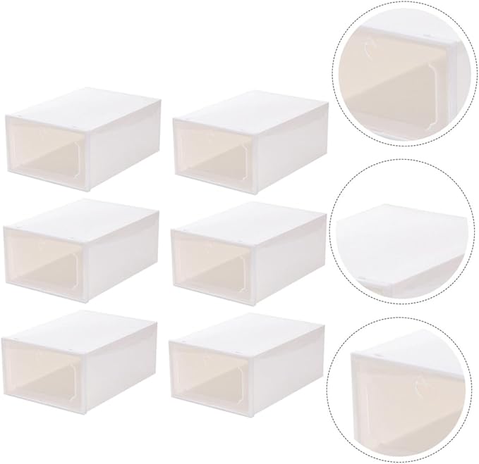 SHINEOFI 6pcs Large Capacity Pearl White Plastic Shoe Storage Boxes with Flip- Design, Stackable Shoe Organizer for Closet and Home Storage