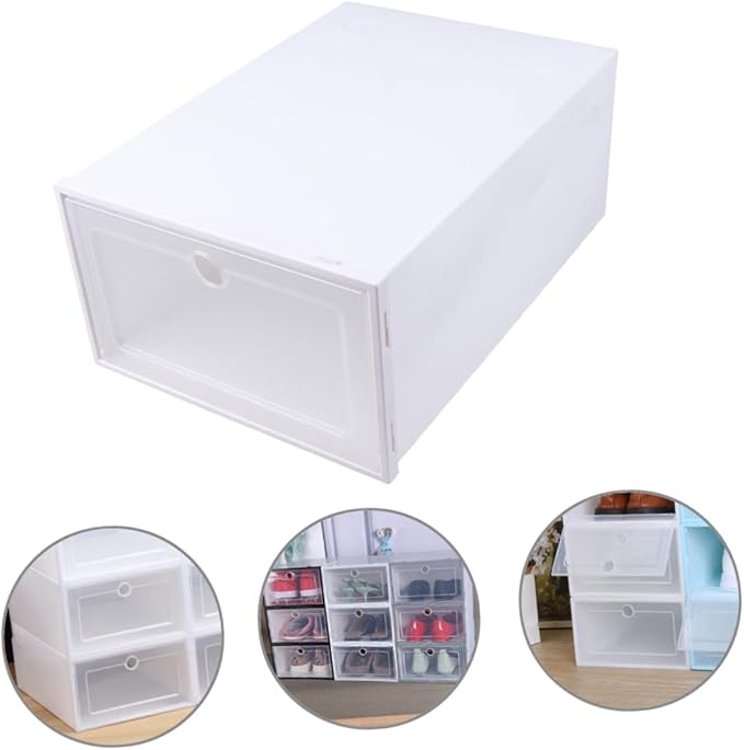 VICASKY 6pcs Transparent Plastic Superimposed Shoes Organizer Boxes Dustproof Stackable Shoe Storage Cases with Reinforced Design for Mens Sneakers