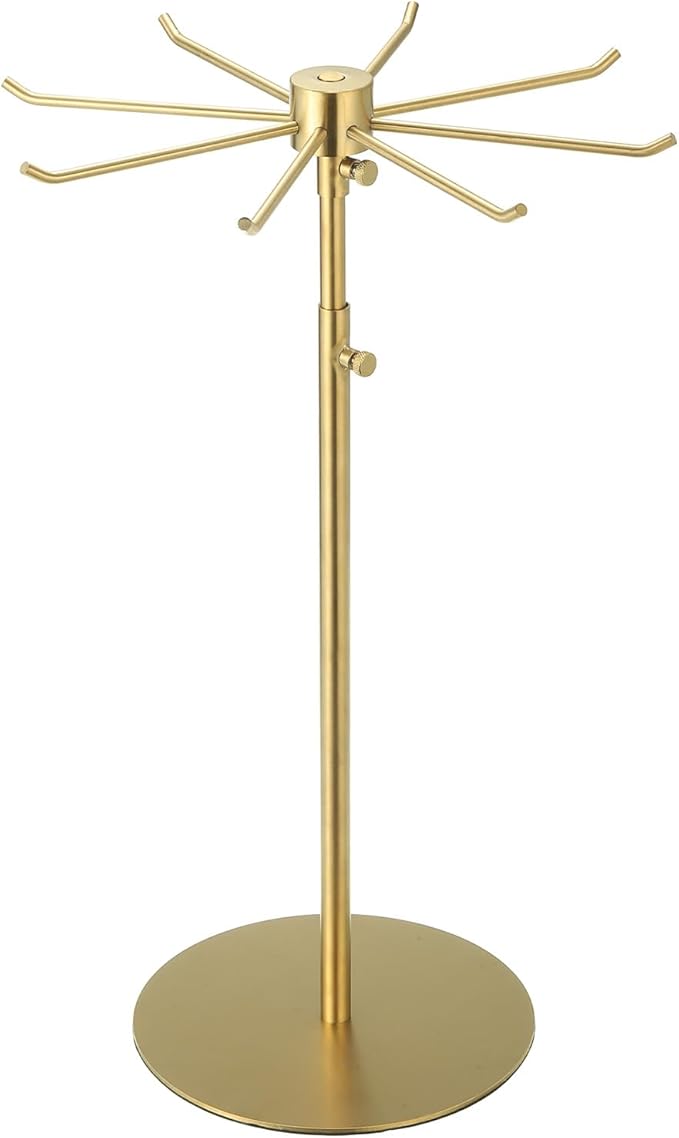 uxcell Keychain Display Stand, 1Pcs - Metal 1-layer Rotating Jewelry Display Stand with 8 Hook, Adjustable Display Rack for Necklace Craft Shows (Gold)