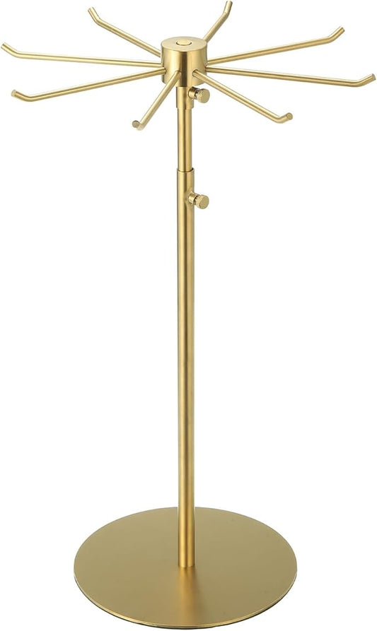 uxcell Keychain Display Stand, 1Pcs - Metal 1-layer Rotating Jewelry Display Stand with 8 Hook, Adjustable Display Rack for Necklace Craft Shows (Gold)