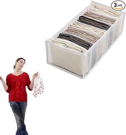 1PC/3PCS Wardrobe Clothes Organizer and Storage Grid For Jeans Drawers and Pants (White,For Leggings/7 Grids/Large)
