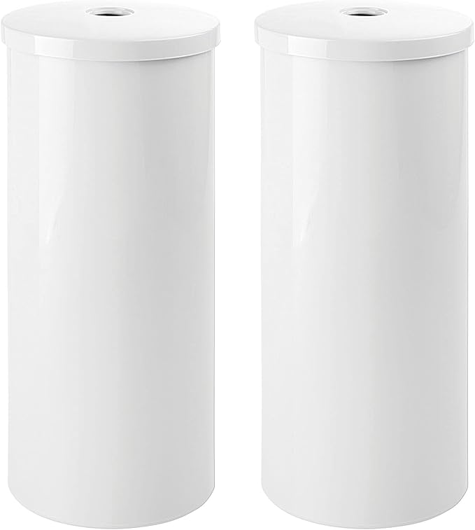 mDesign Plastic Floor Stand Toilet Paper Organizer with Cover, 3-Roll Space-Saving Tissue Storage for Bathroom - Fits Under Sink, Vanity, Shelf, in Cabinet, Corner - Aura Collection - 2 Pack - White