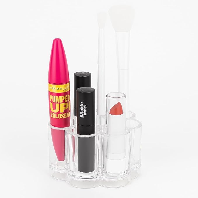Super Z Outlet Clear Acrylic Flower Cosmetic and Makeup Nail Brush Lip Gloss Holder Compact Stand with 12 Slot Spaces Organizer