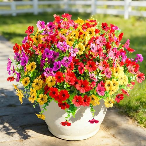 40 Pcs Artificial Flowers for Outdoors Fake Flowers UV Resistant, Artificial Plants Outdoor Indoor Faux Plastic Fake Plants for Planter Front Door Garden Porch Yard Home Decor(Pink Red Purple Yellow) - Image 4