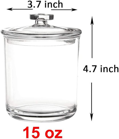 Youngever 2 Pack 15 Ounce Clear Plastic Apothecary Jars, Qtip Holder, Cotton Swab Holder, Bathroom Vanity Organizer for Cotton Balls, Cotton Swab, Qtips