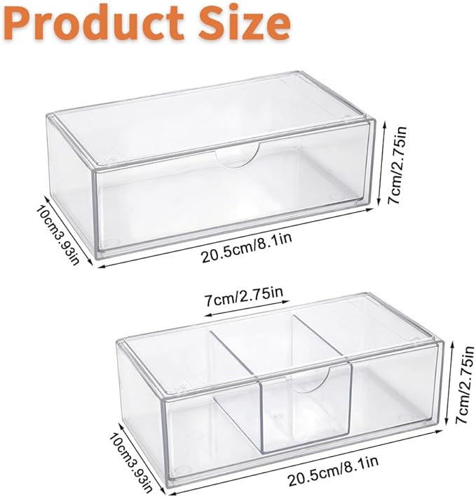 1PCS Square Qtip Holder Dispenser, Clear Cotton Ball Holder With Compartments, Stackable Cotton Pad Container, Cosmetic Organizer for Bathroom Canisters Vanity Makeup (1pc separate)
