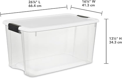 Sterilite 24-Pack Ultra Latching Box, Storage Bins with Lids, Clear Plastic, 70 Quart - Heavy-Duty Organizing Containers for Closet, Bathroom, and Office
