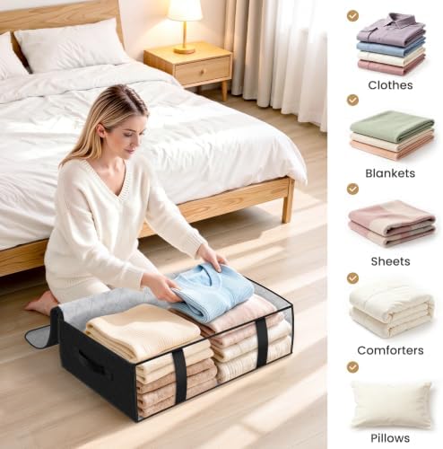 StorageRight Under Bed Storage Bins, 3-Pack 40L Foldable Fabric Storage Bags with Transparent Window, Breathable Organizer for Clothes/Blanket/Comforter/Quiltr, Black - Image 6