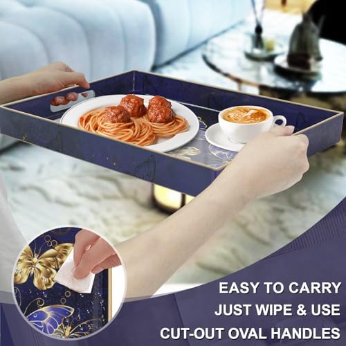 MAONAME Bohemian Blue Serving Trays, Rectangular Serving Tray with Handles - Image 2