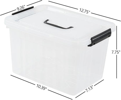 12 Quart Plastic Storage Box with Handle, 6 Pack Clear Latching Container Bin