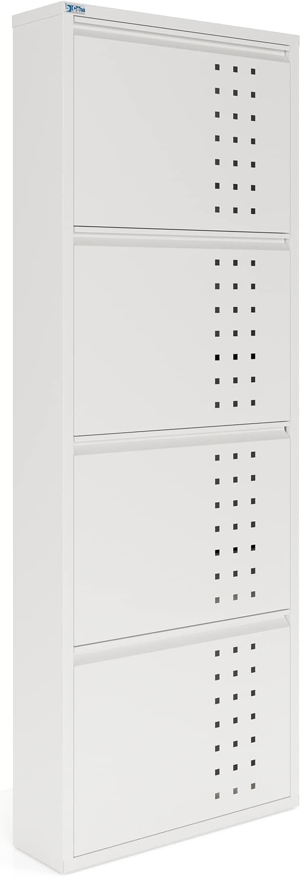 CEHA 4 Tier Metal Shoe Cabinet with Cover, Durable Shoe Storage Organizer for Entryway, Space Saving Shoe Shelf Closet with Front Ventilation Holes, 5.91" x 53.5" x 19.68", White