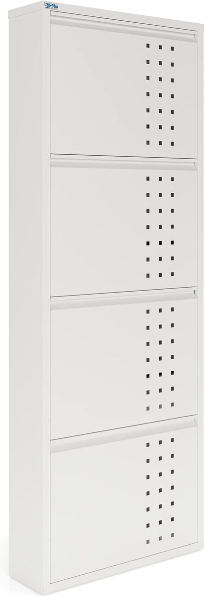 CEHA 4 Tier Metal Shoe Cabinet with Cover, Durable Shoe Storage Organizer for Entryway, Space Saving Shoe Shelf Closet with Front Ventilation Holes, 5.91" x 53.5" x 19.68", White