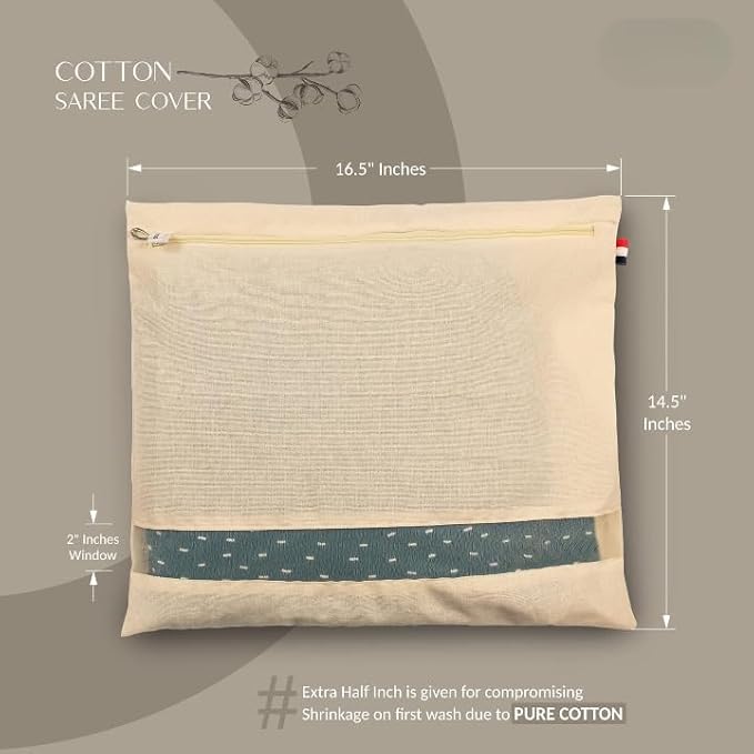 Cotton Saree Bags Covers for Storage Set with Zip Closure for Clothes Bags and Wardrobe Organizer with Transparent mesh window 16 x 14 Inches Pack 0f 12