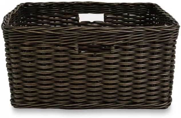 The Basket Lady Rectangular Deep Wicker Storage Basket, Large, 20 in L x 16 in W x 10 in H, Antique Walnut Brown