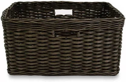 The Basket Lady Rectangular Deep Wicker Storage Basket, Large, 20 in L x 16 in W x 10 in H, Antique Walnut Brown