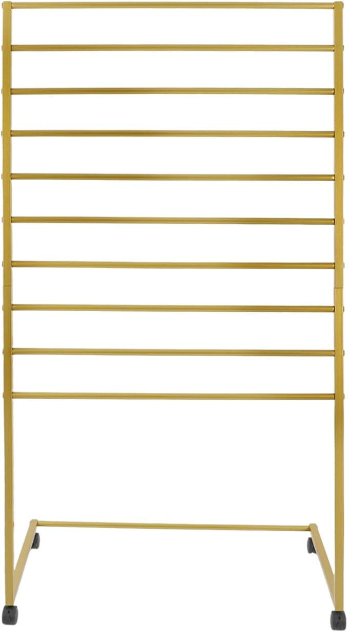10 Tier Metal Scarf Holder Organizer, Freestanding Hijab Rack, Floor-Standing Hijab Stand for Boutique Display, Retail Store, Bedroom (Gold, 10 Tier)