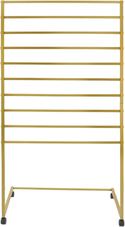 10 Tier Metal Scarf Holder Organizer, Freestanding Hijab Rack, Floor-Standing Hijab Stand for Boutique Display, Retail Store, Bedroom (Gold, 10 Tier)