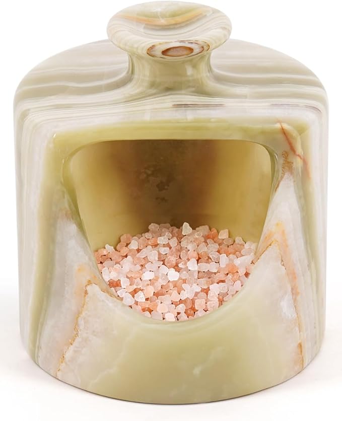 Radicaln Marble Salt Cellar 4.5" Inch Green Handmade Salt Jar & Table Pig Salt Cellar Storage For Kitchen Countertop, Ideal Salt Container, Salt Dish & Sugar Bowl For Table
