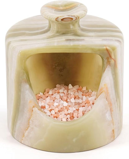Radicaln Marble Salt Cellar 4.5" Inch Green Handmade Salt Jar & Table Pig Salt Cellar Storage For Kitchen Countertop, Ideal Salt Container, Salt Dish & Sugar Bowl For Table