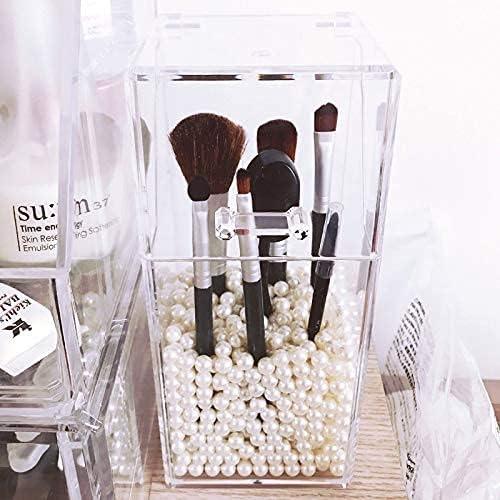 Sooyee Makeup Brush Holder,Makeup Brush Organizer with 8mm White Pearls,Dustproof Makeup Brush holder with Lid