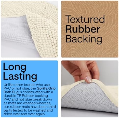 GORILLA GRIP Bath Rug Mat for Bathroom, Thick Chenille, 24x17 Ivory Cream - Image 3