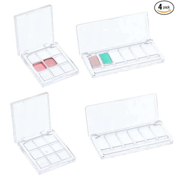 SUPERFINDINGS 4Pcs 2 Styles Empty Makeup Palette Depotting Cases Plastic DIY Eyeshadow Box Kit Clear Eyeshadow Powder Blush Lipstick Palette Dispensing Storage Boxes for Travel DIY