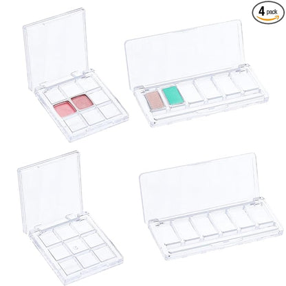 SUPERFINDINGS 4Pcs 2 Styles Empty Makeup Palette Depotting Cases Plastic DIY Eyeshadow Box Kit Clear Eyeshadow Powder Blush Lipstick Palette Dispensing Storage Boxes for Travel DIY