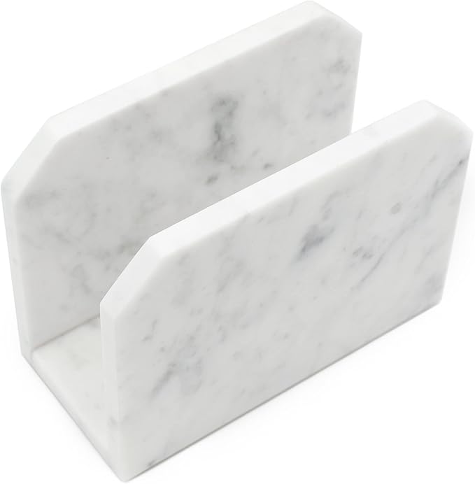Marble Napkin Holder Natural Carrara White Stone Vertical Upright Stand Up Sturdy Modern Organizer for Kitchen Table Decor