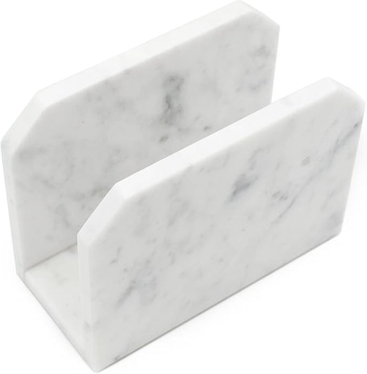 Marble Napkin Holder Natural Carrara White Stone Vertical Upright Stand Up Sturdy Modern Organizer for Kitchen Table Decor