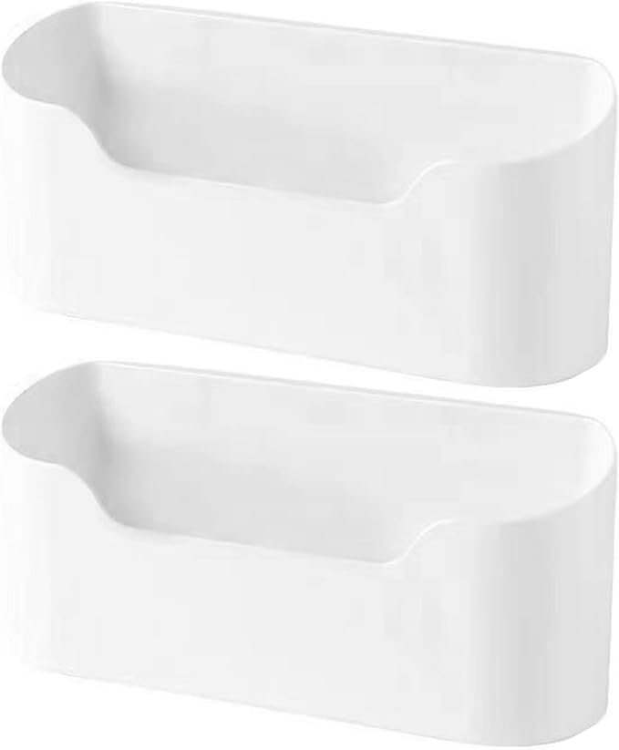 Adhesive Cabinet Door Organizer, Cabinet Door Organizer 2PCS Plastic Adhesive Storage Stackable Plastic Storage Box for Kitchen, Bathroom, White, Pantry