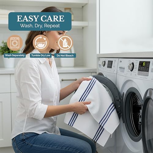 Casa Platino Kitchen Towel Set 8 Pc 4 Dish Cloths (13"x13") & 4 Kitchen Towels (16"x26") - Absorbent, Quick Dry, Soft, Durable Dish Rags With Hanging Loop for Wiping Surfaces & Drying Dishes - Blue. - Image 3