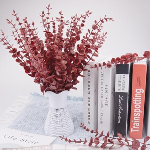 FEQO 36 Pcs Dark Red Artificial Eucalyptus Stems 15" Faux Eucalyptus Branch - Image 5