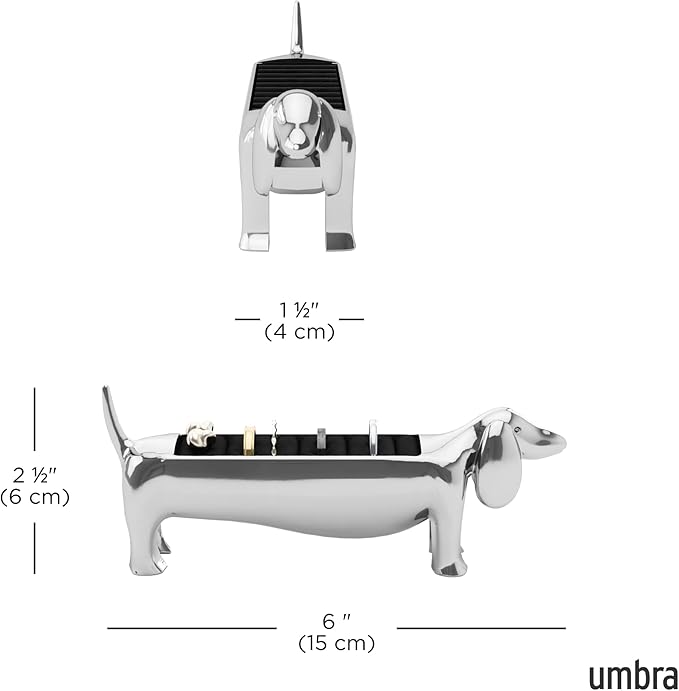Umbra Dachsie Ring Holder - Gift for Weiner Dog Dachshund Doxie Lover - Jewelry Storage, Chrome