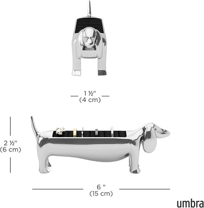 Umbra Dachsie Ring Holder - Gift for Weiner Dog Dachshund Doxie Lover - Jewelry Storage, Chrome