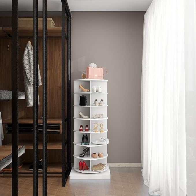 HomVent Rotating Shoe Rack, 7-Tier Spinning Shoe Rack Tower, Free Standing 360° Revolving Shoe Organizer Shoe Storage Shelf Can Hold Over 28 Pairs Shoes for Entryway Living Room