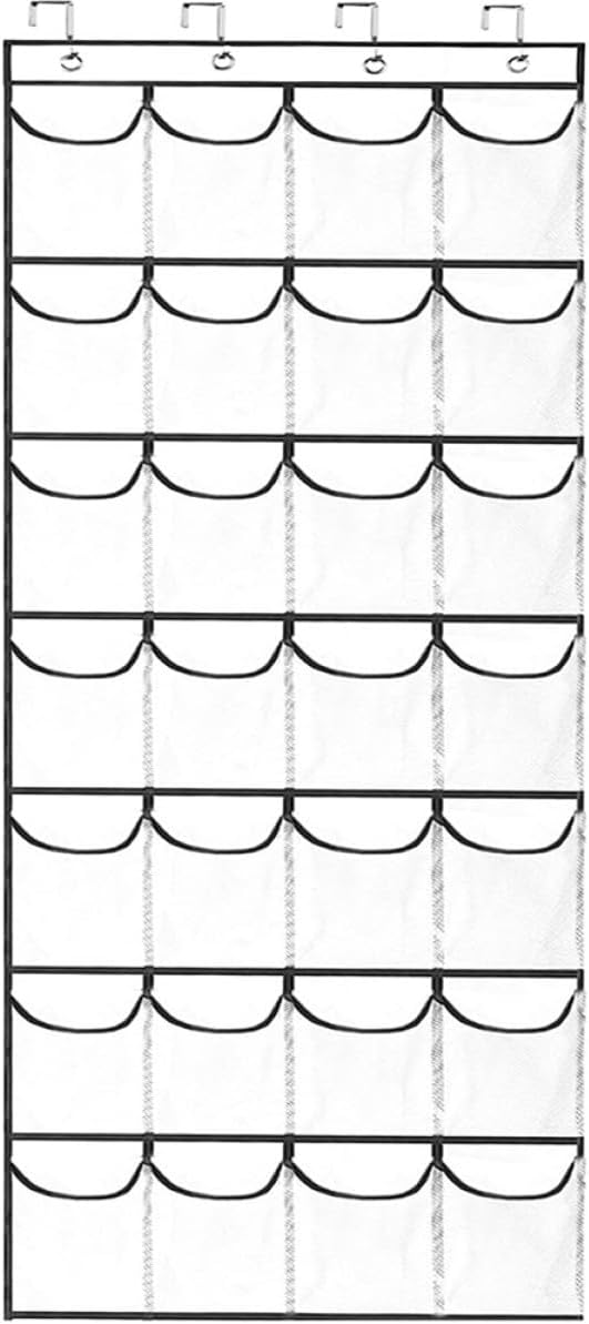 Veemoon 28-pocket over Door Storage Bag White Mesh Organizer Large Capacity Hanging Closet Door Organizer for Shoes and Accessories Space-saving Hanging Storage for Entryway and Home