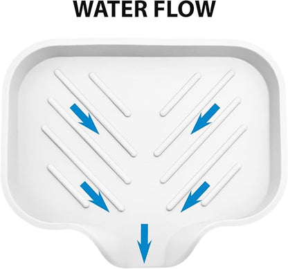 2 Pcs White Silicone Self Draining Rectangular Soap Dishes - Waterfall Soap Trays - Soap Dishes for Bar Soap - Soap Boxes - Soap Case - Soap Container - Soap Pads - Kitchen Sink - Shower - Bathroom !