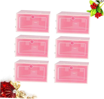 6PCS Transparent Stackable Shoes Box Small S Pink Thickened Plastic Shoe Storage Organizer for Entryway Closet with Visibility and Space Saving Design