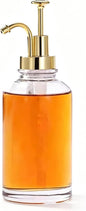 Asixxsix Coffee Syrup Dispenser, 500ml Clear Thickened Glass Soap Dispenser Bottle with PP Press Pump, High and Low Temperature Proof, Syrup Containers for Maple Honey (Gold Pump Head)