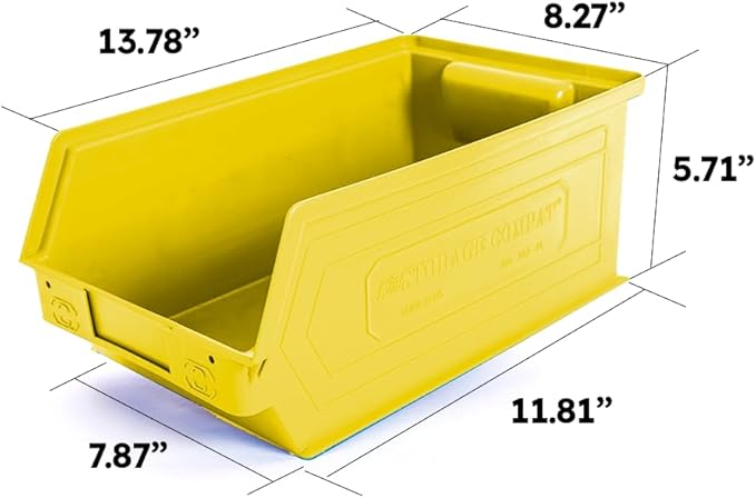 6-Pack Storage Bins, Wall Mount, Stackable & Freestanding, 12”x 8” x 6” Plastic Organizers, Utility Containers for Garage, Home, Workshop, Yellow