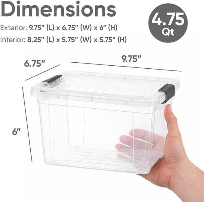 Superio Small Clear Storage Boxes with Lids, 4.75 Quart Plastic Container Bins for Organizing, Stackable Crates, BPA Free, Non Toxic, Odor Free, Organizers for Home, Office, School, and Dorm
