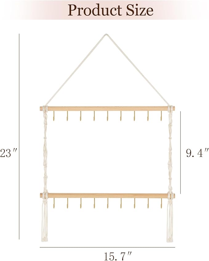 Dahey Macrame Claw Clip Organizer, Hanging Hair Claw Clip Holder Storage Hair Accessories for Women Girls Jewelry Hanger Display Wall Decor for Bedroom Door Closet
