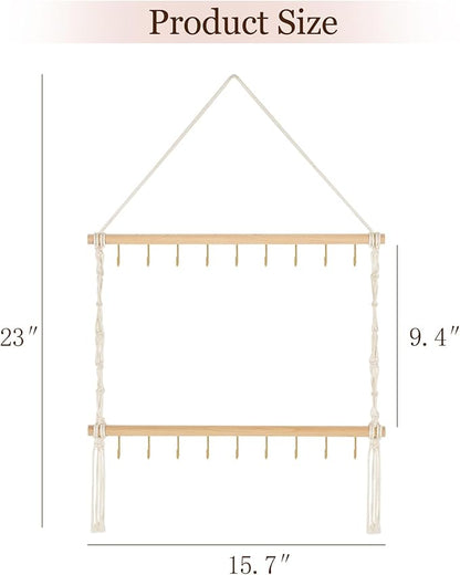 Dahey Macrame Claw Clip Organizer, Hanging Hair Claw Clip Holder Storage Hair Accessories for Women Girls Jewelry Hanger Display Wall Decor for Bedroom Door Closet