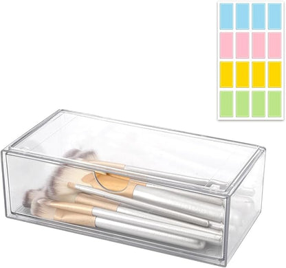 1PCS Square Qtip Holder Dispenser, Clear Cotton Ball Holder With Compartments, Stackable Cotton Pad Container, Cosmetic Organizer for Bathroom Canisters Vanity Makeup (1pc separate)
