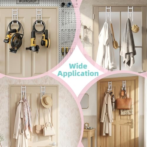 4 Pack Over-the-Door Hooks, No Installation Required, 100 Lb Heavy Duty with Anti-Scratch Rubber & Rust-Proof, Space-Saving Organizer for Coats, Towel & Bag, Bathroom, Bedroom, Kitchen, Office, White - Image 6
