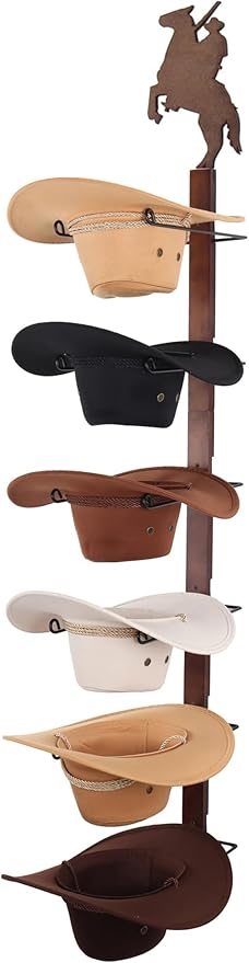 Cowboy Hat Rack Holder for Wall - Wild Western Style Design Hat Organizer with 6 Hat Hooks for Wall Mount, Hat Stand and Hanger for Storage and Organization，Gifts for Men Fathers Dad