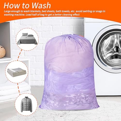 Polecasa 2 Pack Heavy Duty Diamond Mesh Laundry Bag, 24x36", Purple - Image 6